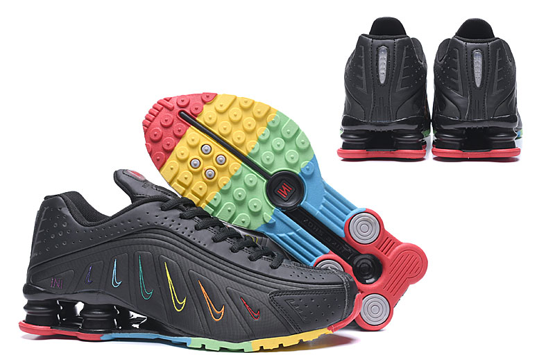 2019 Nike Shox R4 Small Swoosh Black Rainbow Shoes